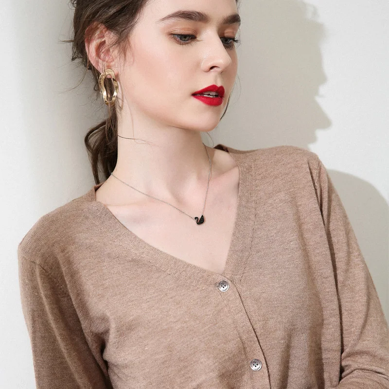 New arriving cardigan women's V-neck knitted primer shirt with pure colour casual sweater |