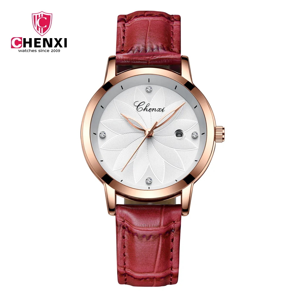 

Fashion CHENXI 303L New Design Ladies Watches Elegant Rhinestone Female Quartz Women Leather Strap calendar watch Montre Femme