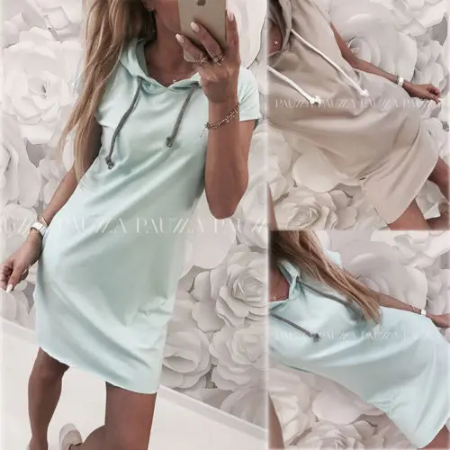 Новый Для женщин Повседневное Толстовка платье короткий рукав свободный пуловер