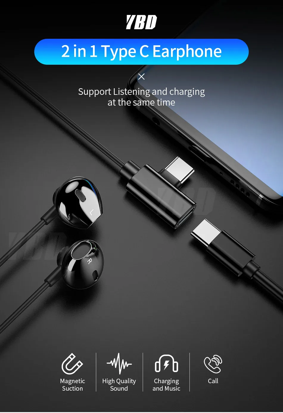 YBD usb type C наушники для Xiaomi Redmi note 7 pro huawei p20 p30 pro стерео звук Проводная гарнитура USB C адаптер проводные наушники