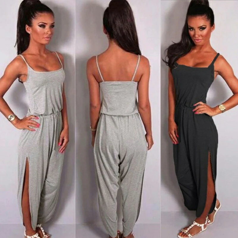 Fioday 2018 Women Summer Casual Jumpsuit Cotton Spaghetti Strap Elegant Backless High Split Jumpsuits Homewear Long Pants Female |