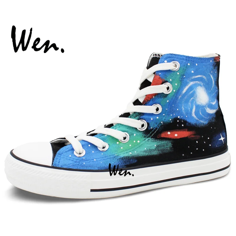 Вэнь ручная роспись дизайнерские оригинальные синие и красные кроссовки с