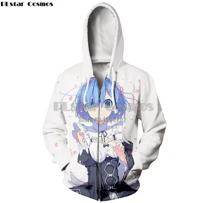 PLstar Космос толстовки аниме Re Zero Rem 3D принт толстовка с капюшоном на молнии милый стиль Толстовка для женщин/мужчин плюс размеры S-5XL - Цвет: 14