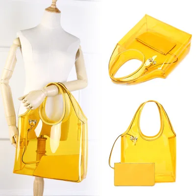 Прозрачные сумки на плечо из ПВХ женские карамельного цвета сумочка однотонная