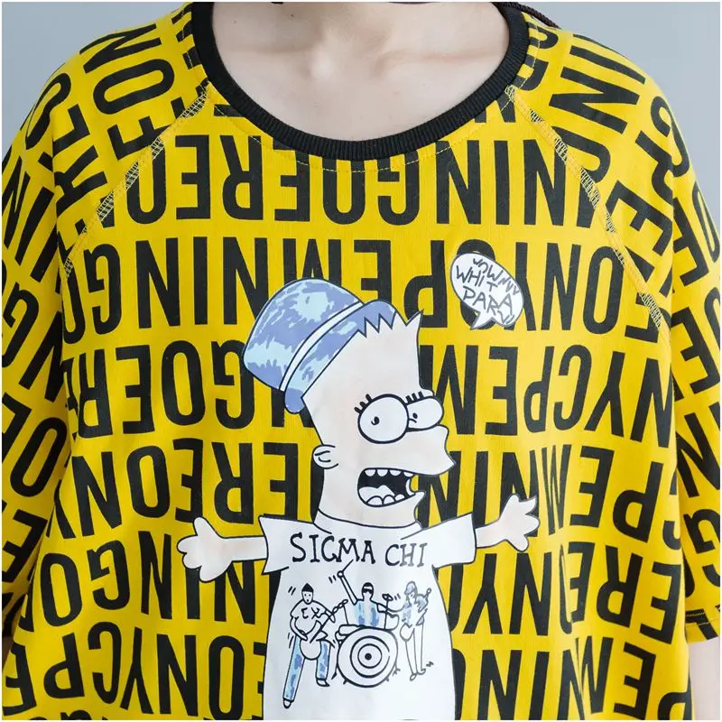 Футболка женская хлопковая с мультяшным принтом модный топ свободного покроя