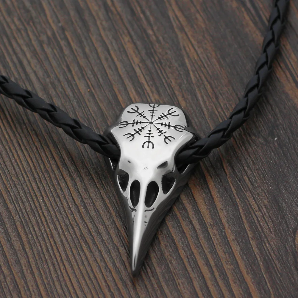 Череп ворона из нержавеющей стали кулон ожерелье скандинавский Викинг Odin Руна