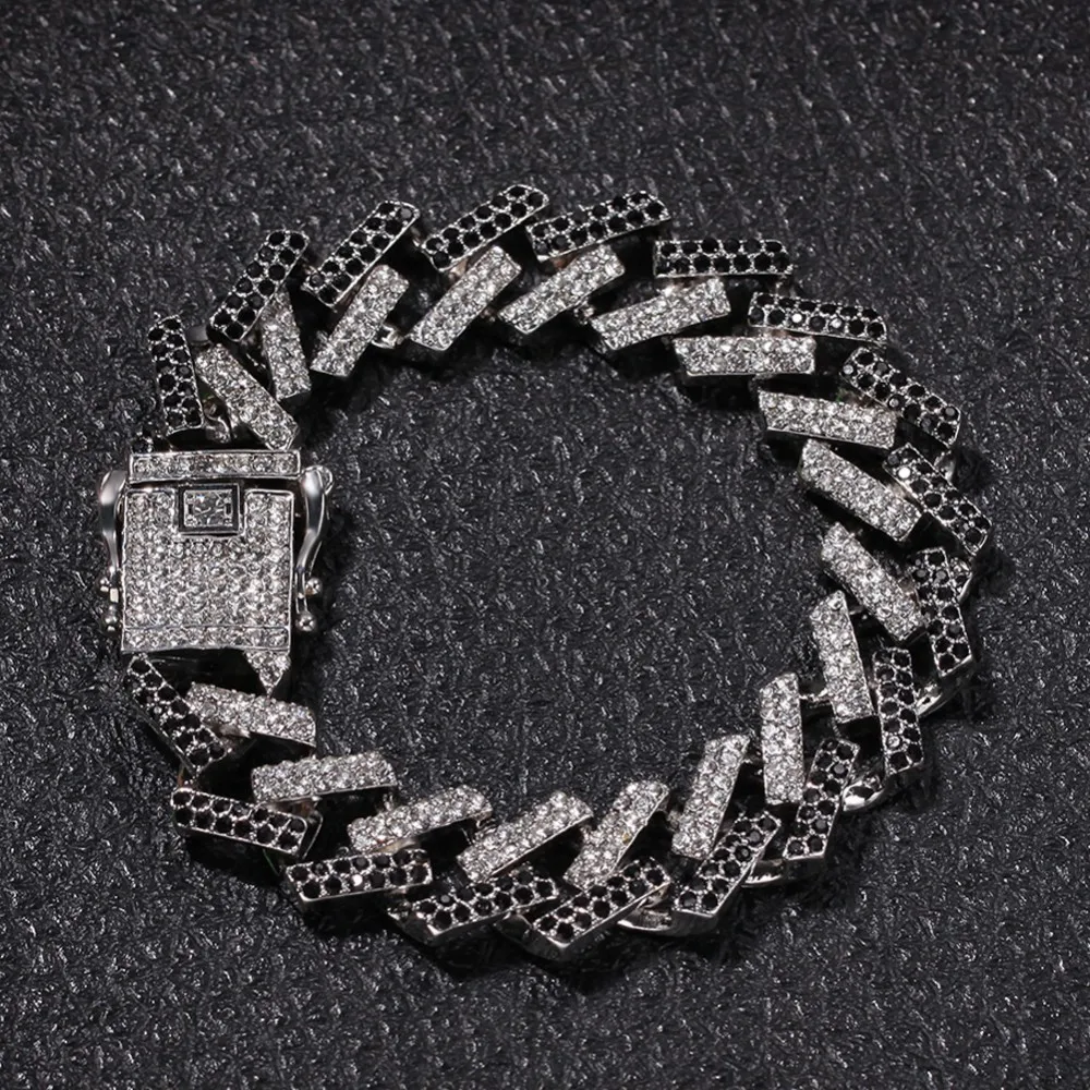 silver black BLING KING двойной цвет браслет Iced Out красные, черные, синие Стразы золотого, серебряного цвета Сплав Мужские и женские хип-хоп ювелирные изделия - Окраска металла: silver black
