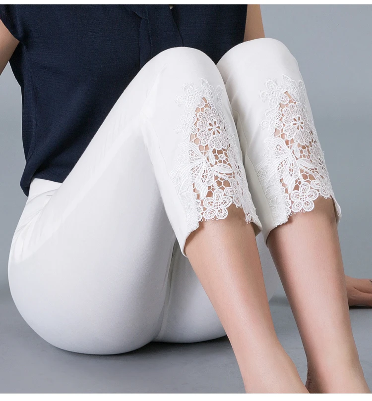 ASLTW, M-6XL, кружевные штаны, женские, летние, новые, тонкие, повседневные, эластичный пояс, Капри размера плюс, одноцветные, прямые штаны для женщин