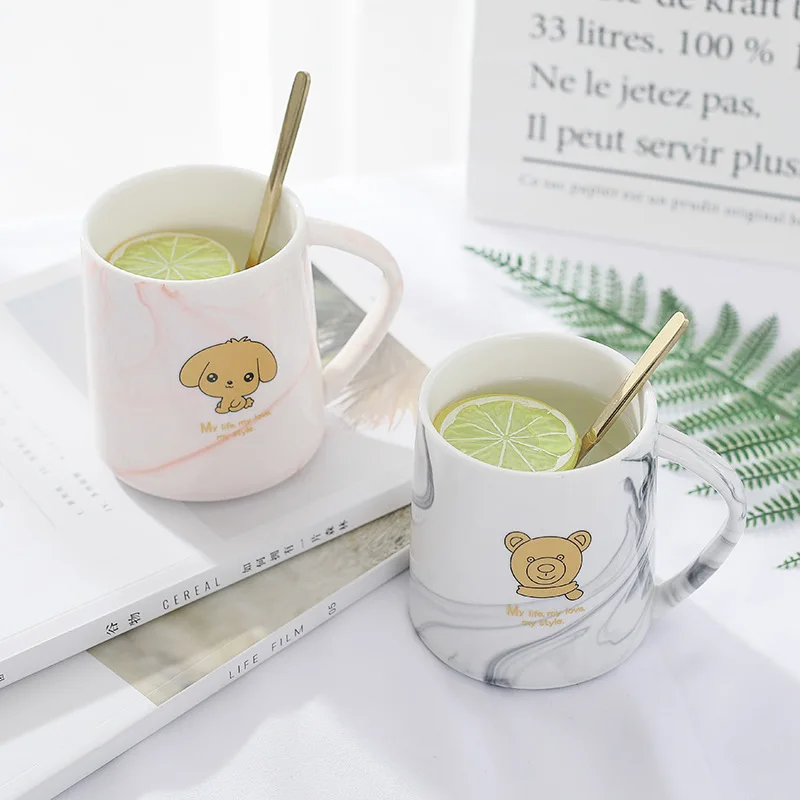 Кружка кофейная мраморная с ручкой и ложкой 480 мл | Дом сад