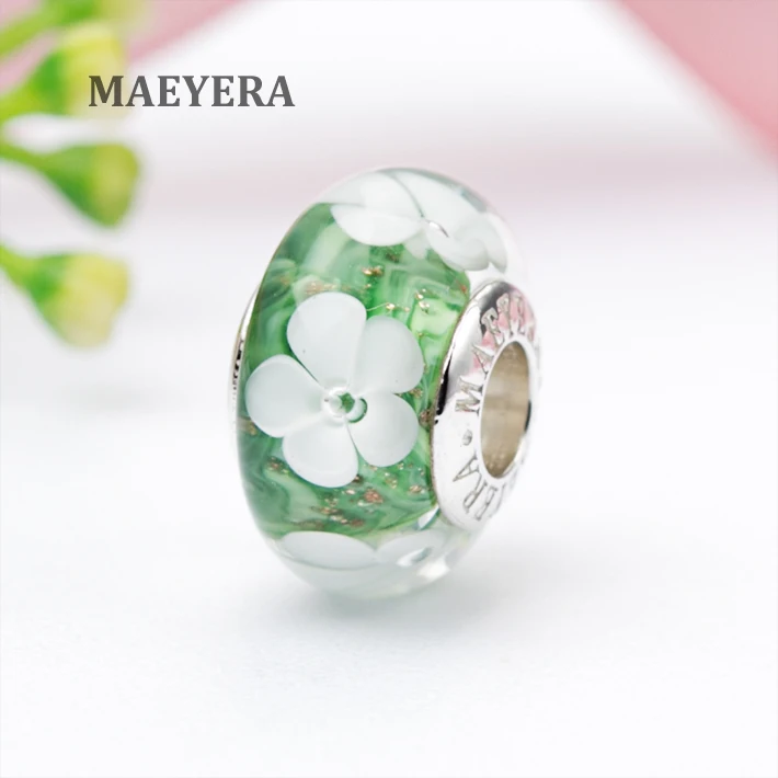 Серьги MAEYERA из стерлингового серебра 925 пробы с зелеными белыми цветами и