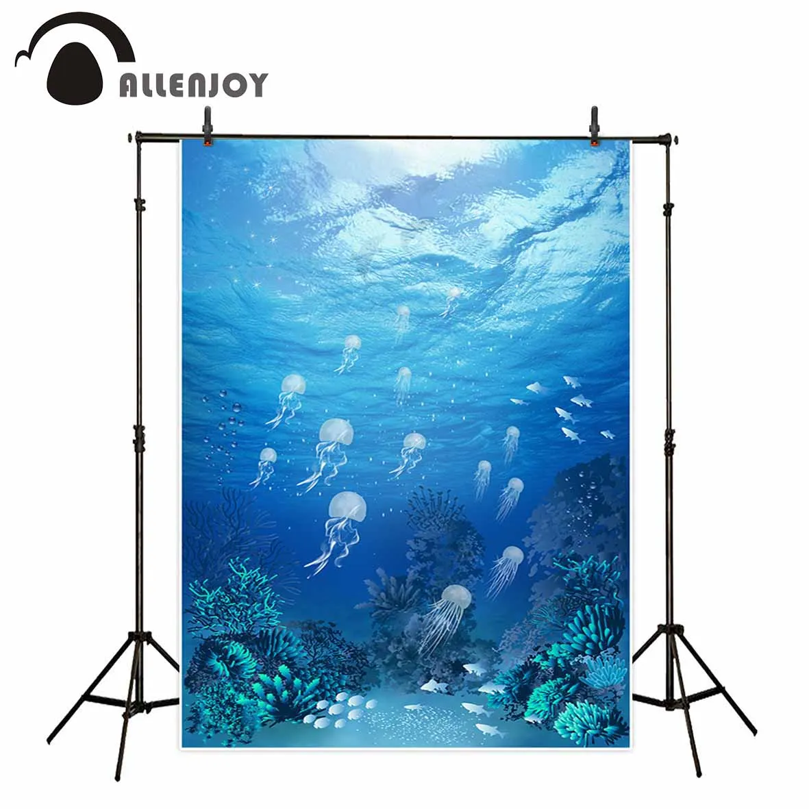 Фон для детской фотосъемки Allenjoy с изображением подводного мира медузы и кораллов