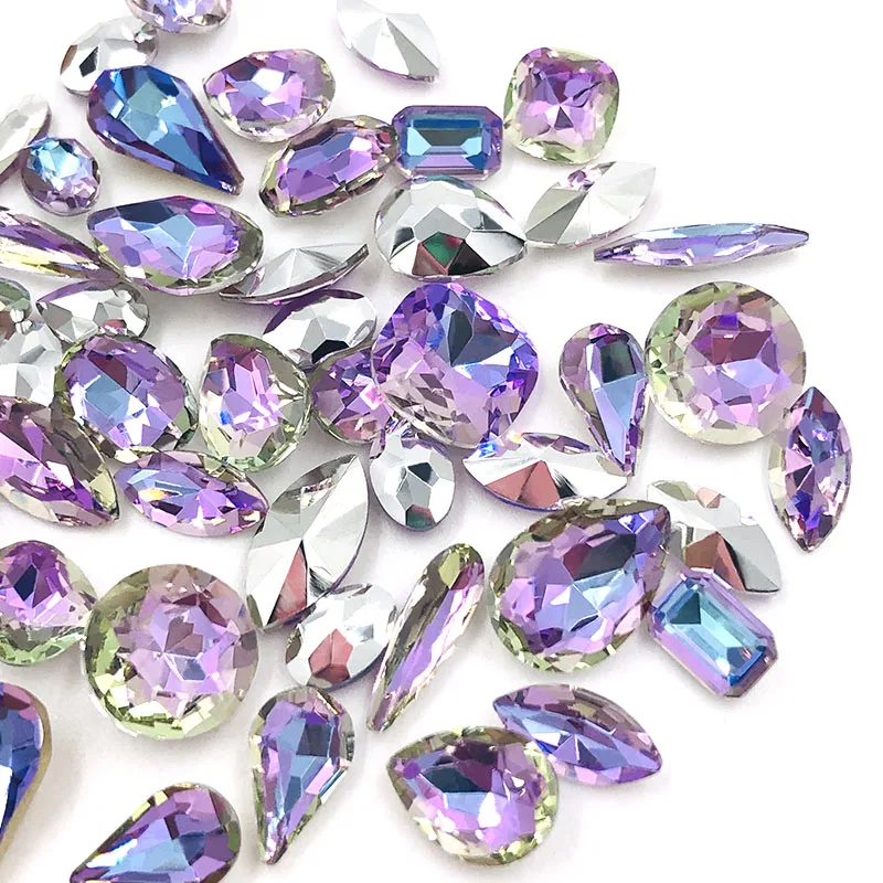 Free shipping Purple light pointback glass rhinestones Mix shape crystal 20pcs/50pcs DIY nail art Accessories | Дом и сад