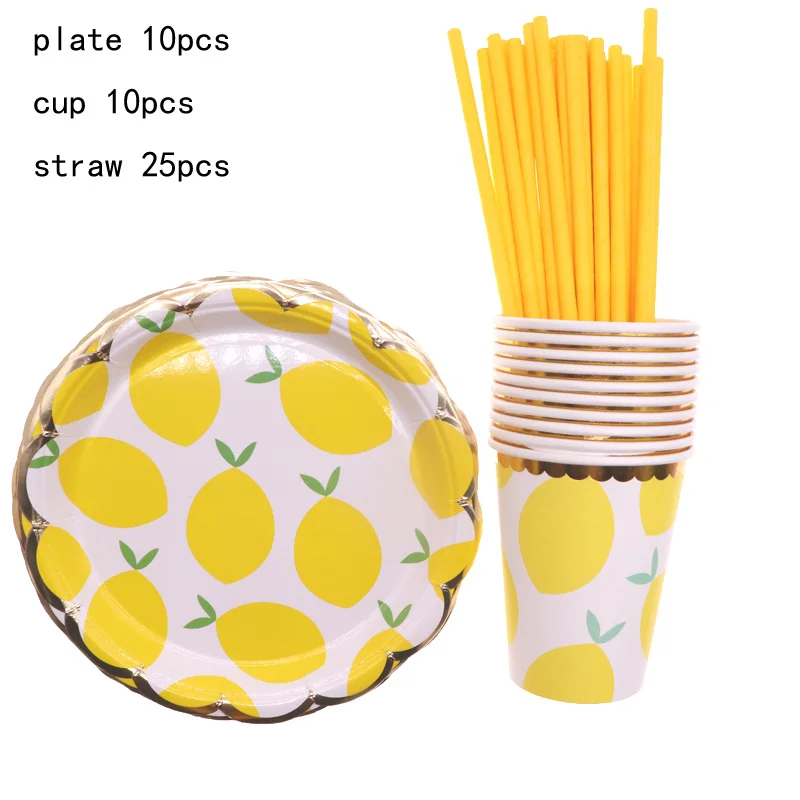 45pcs set Лимон фольга золото желтый тема одноразовые бумажные тарелки Свадебные украшения день рождения принадлежности для детей украшение душевой кабины - Цвет: 45pcs set