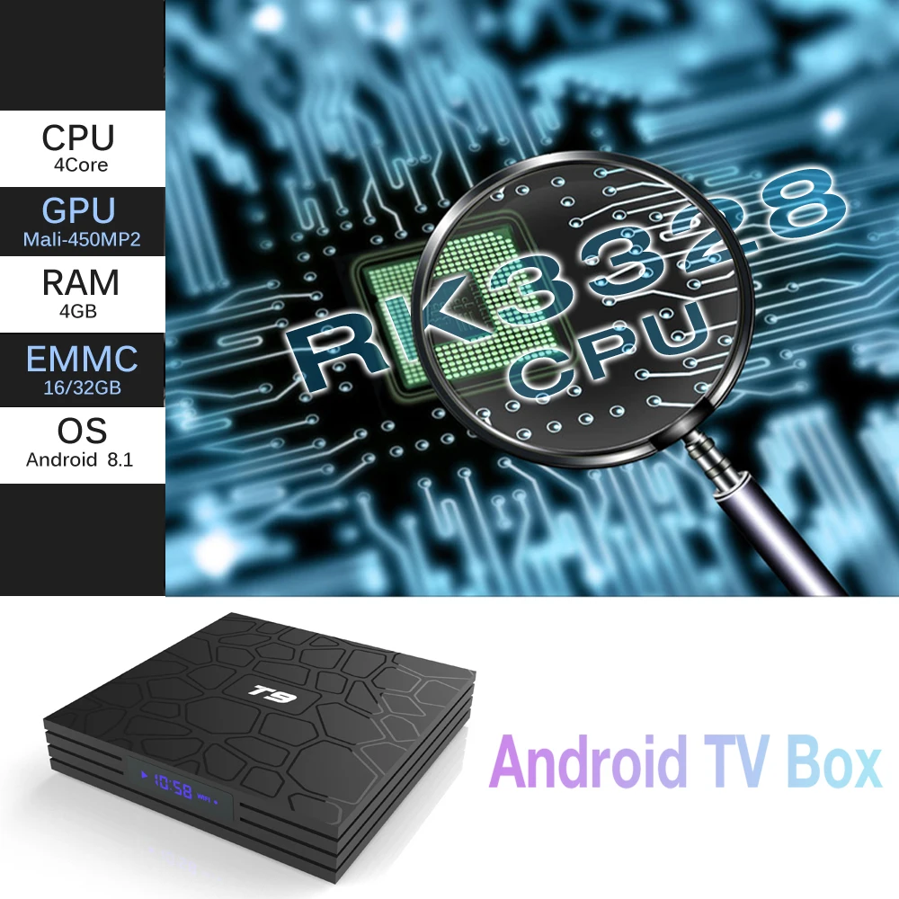 5 шт. T9 Smart tv Box Android 8 1 RK3328 Четырехъядерный 4 Гб 64 1080p 4K 2 4G/5G Dual WiF BT4.0 Google Play Набор
