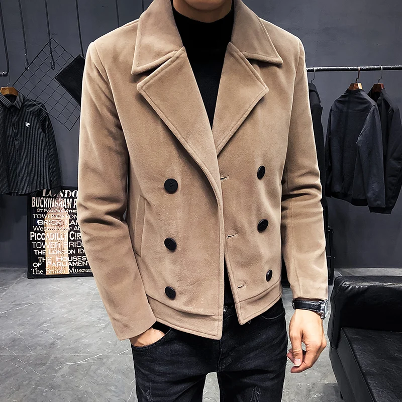 A016 P95Autumn зимние мужские короткие Стильные мини тренчи Новые пальто кардиган