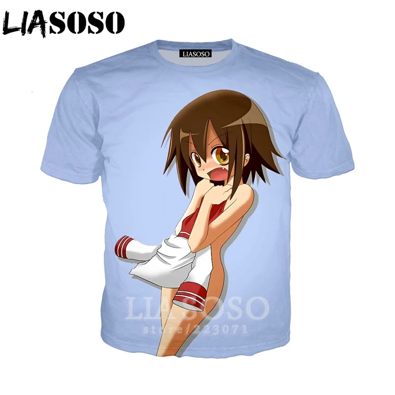 LIASOSO летняя Новинка для мужчин и женщин 3D принт аниме Lucky Star Футболка модная