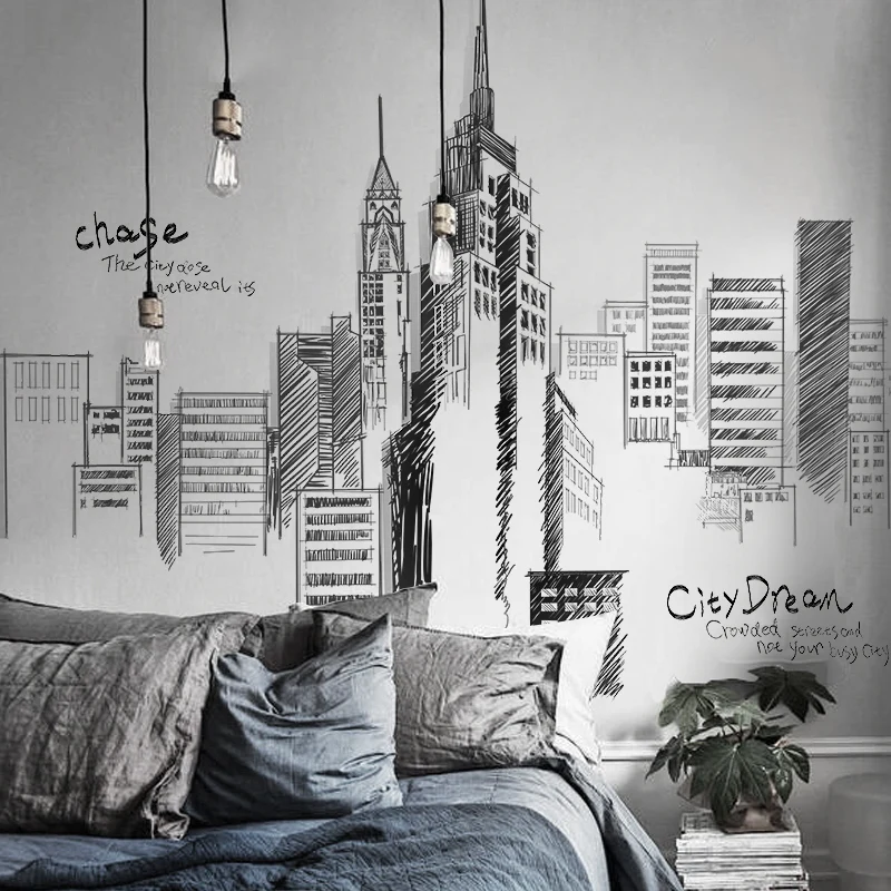 

Creative building Removable wall sticker Home Living room bedroom wallpaper sofa Background wall pvc material Wall Sticker