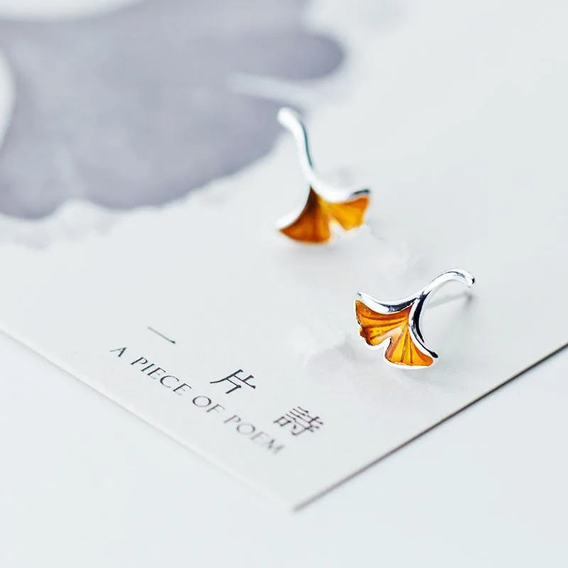 Серьги пусеты с желтым цветком гинкго билоба для женщин и девушек модные женские