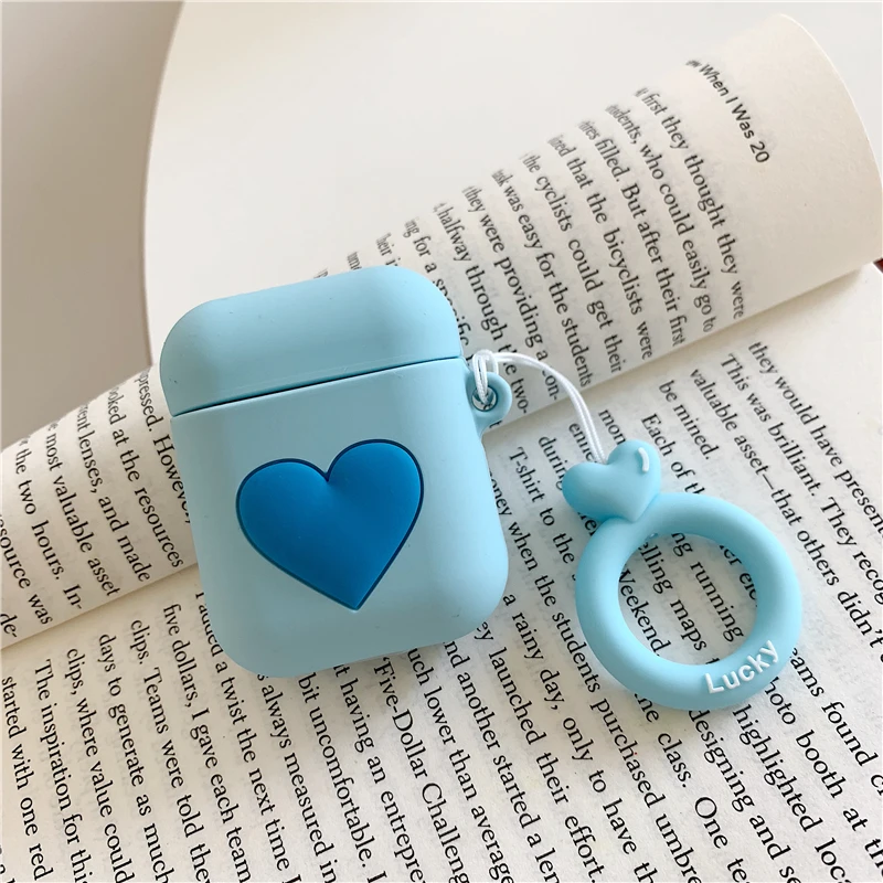 Для AirPods 2 чехол Любовь Сердце шаблон Bluetooth беспроводные наушники чехол для Apple Airpods зарядная коробка Мягкий силиконовый чехол - Цвет: blue