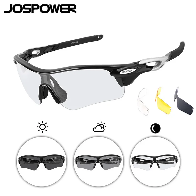 JOSPOWER новые фотохромные спортивные очки для мужчин и женщин ветрозащитные Беговые солнцезащитные очки для езды на велосипеде Поляризованные очки Gafas 3 объектива - Цвет: Black silver