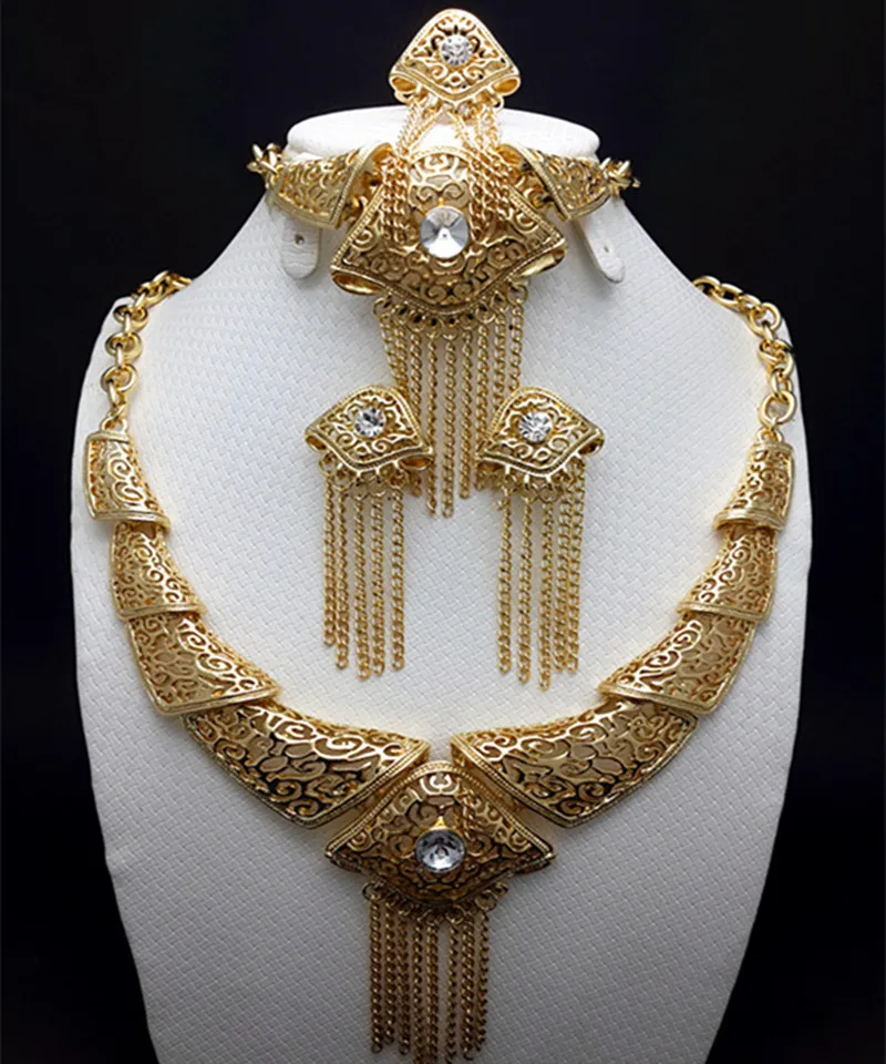 Мода 2020 золотой цвет нигерийские Свадебные африканские бусы ювелирный набор