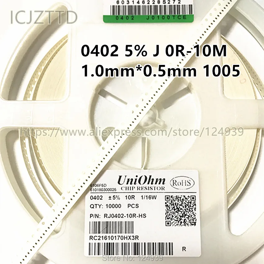 100 шт. 1/10 Вт RJ0402 5% SMD разрешением 1 0*0 5 0R 1R 1.1R 1R1 1.2R 1R2 1.3R 1R3 1.5R 1R5 1.6R 1R6 1.8R 1R8 2R 2.2R 2R2 2.4R 2R4