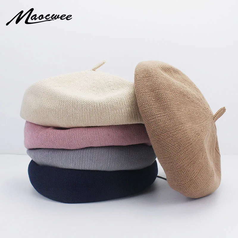 Береты женские весенне-летние винтажные однотонные Кепки из хлопка и льна |