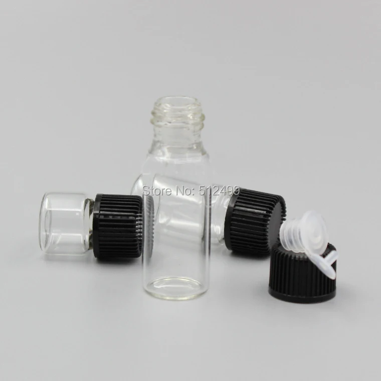 

50/100/200pcs/lot 1/2/3/5/10ml Perfume Essential Oil Bottles clear Glass tube Bottle black grain cap stopper plug For Cosmetic