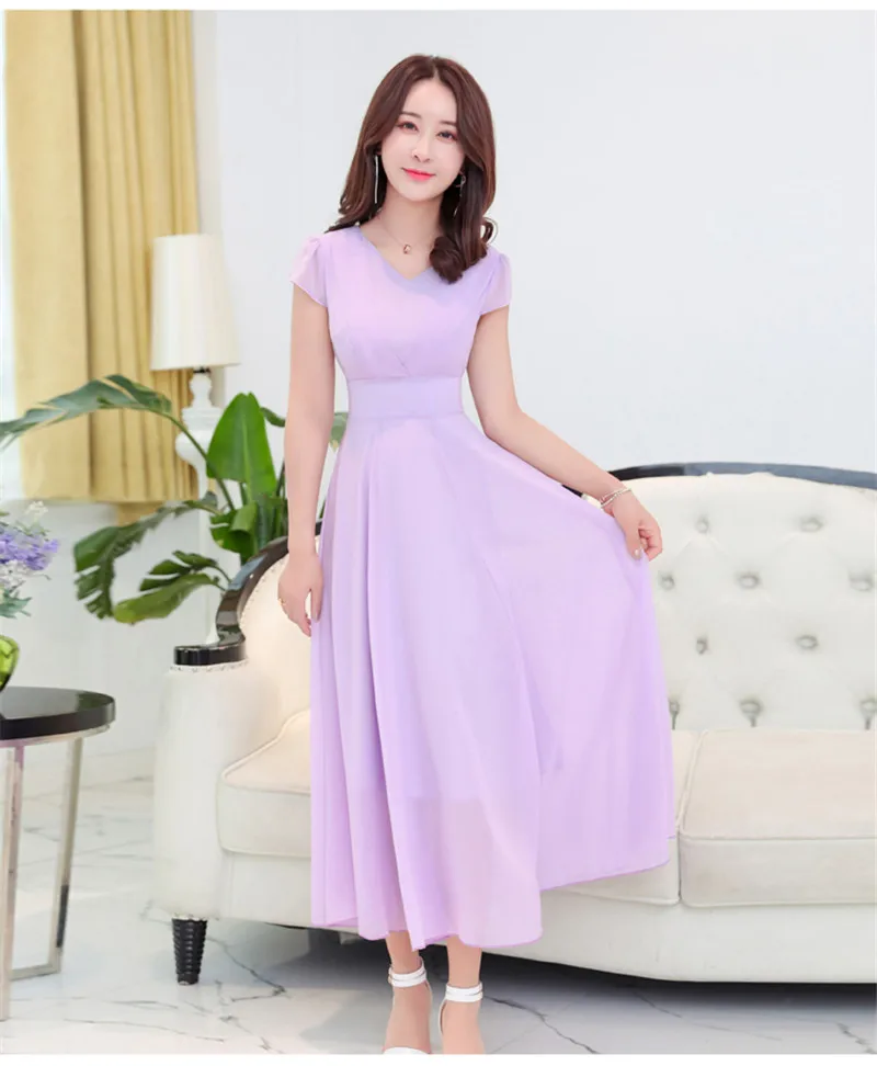 Короткий рукав шифоновое летнее платье Для женщин Vestidos размера плюс Макси длинное платье элегантный роковой женщины в богемном стиле Вечерние пляжное платье C4421 - Цвет: purple