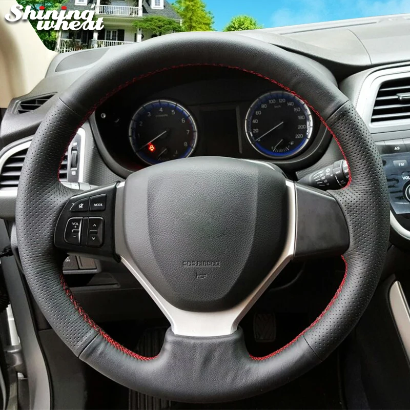 Блестящие пшеницы черный кожаный руль автомобиля крышка для Suzuki Vitara Suzuki Celerio S-CROSS SX4 2013