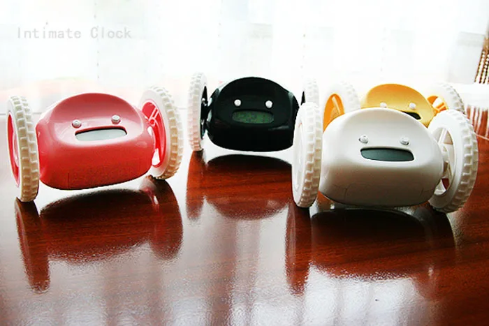 Креативный дизайн беглых Clocky жк дисплей работает сигнализация с вращающихся