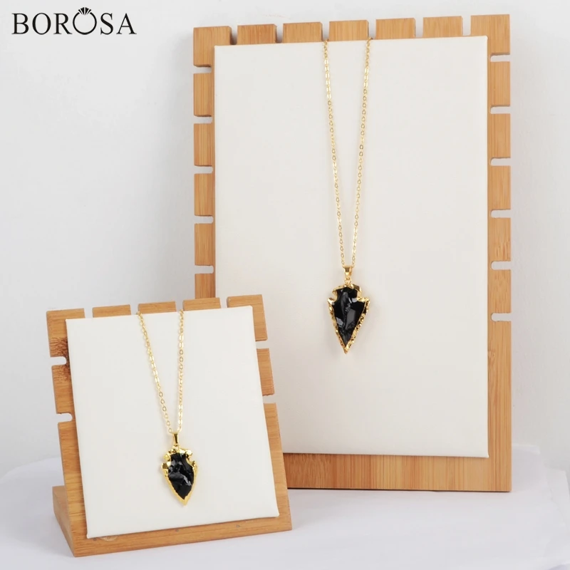 BOROSA 1 шт. Подвеска из черного обсидиана золотого цвета с натуральными камнями
