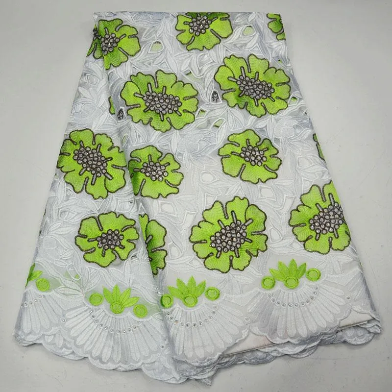 

5 Yards white+green High quality African Swiss Voile Lace for wedding embroidered Fabric-JL016