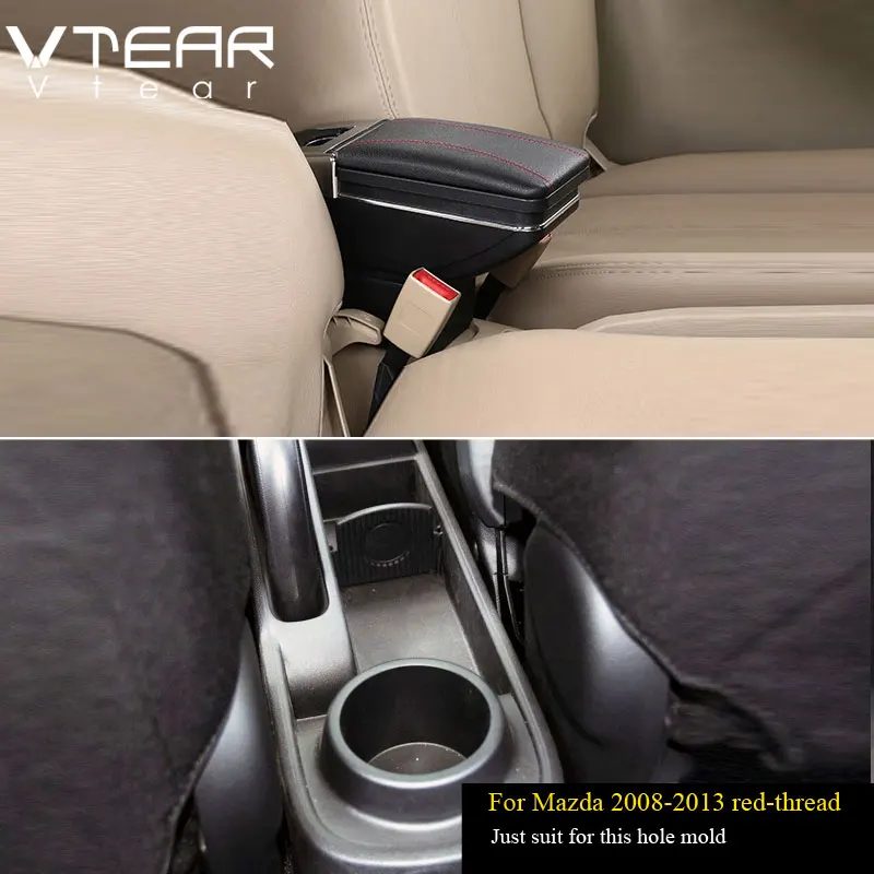Vtear для Mazda 2/Demio/dzda2 подлокотник коробка центральный магазин содержимое коробка интерьер подлокотник хранения держатель чашки автомобиля-аксессуары для укладки - Название цвета: 08-14 sedan Red
