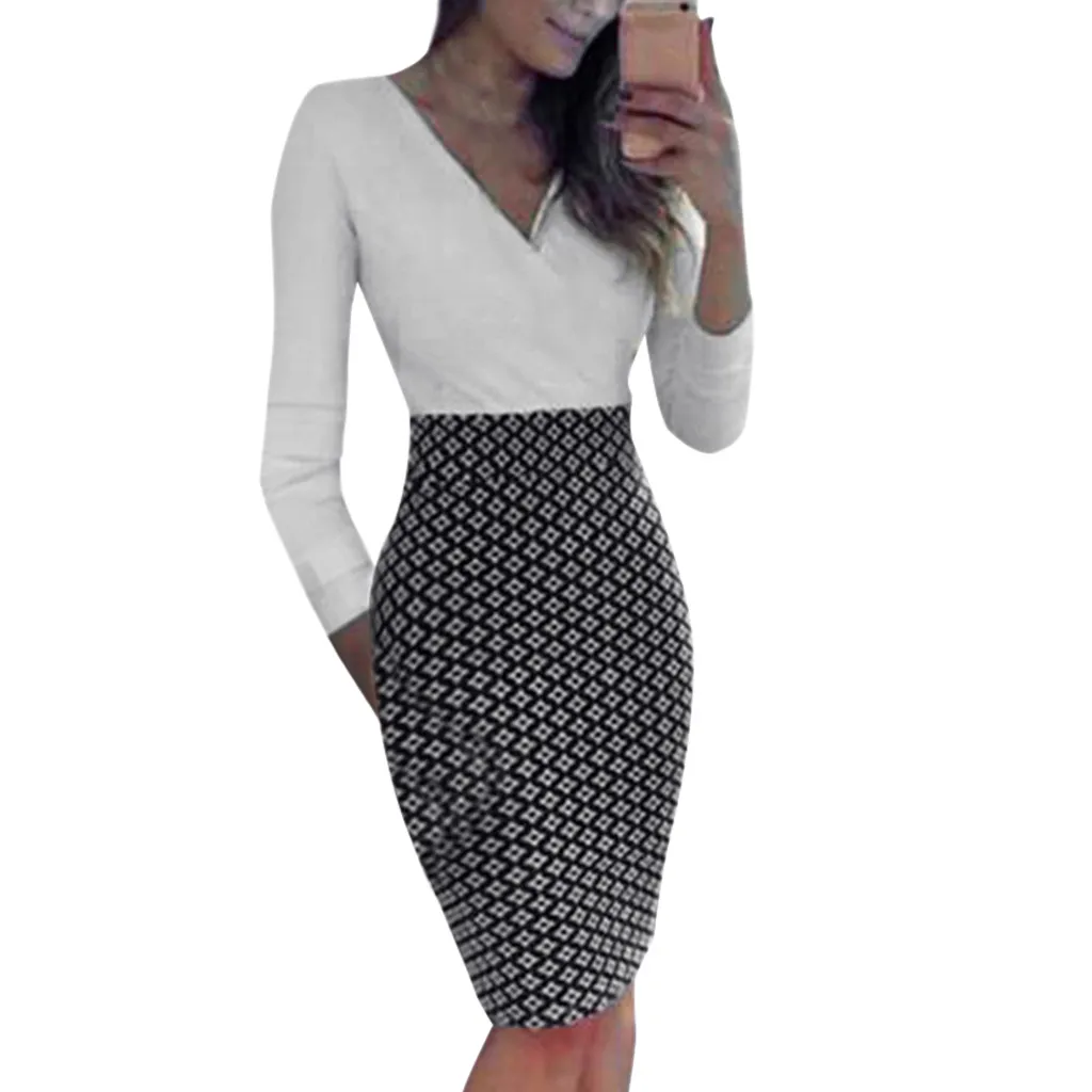 SAGACE женское платье 2019 длинный рукав сексуальное Vneck облегающее средней длины для