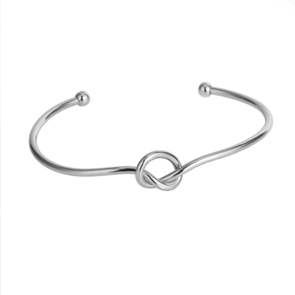 Новый Настоящее позолоченные Open Браслеты Женские Мужские Узел браслет Золотой