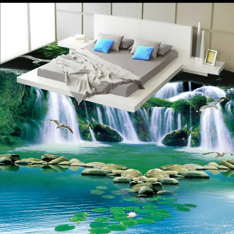 

beibehang beibehang water falls fantasy forest green ground floor bathroom kitchen aisle 3D wallpaper murals,papel de parede