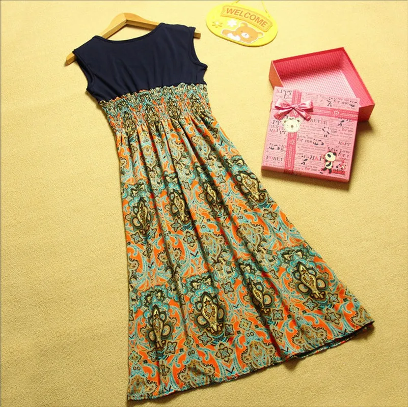 Женское длинное пляжное платье повседневное лоскутное с винтажным принтом в