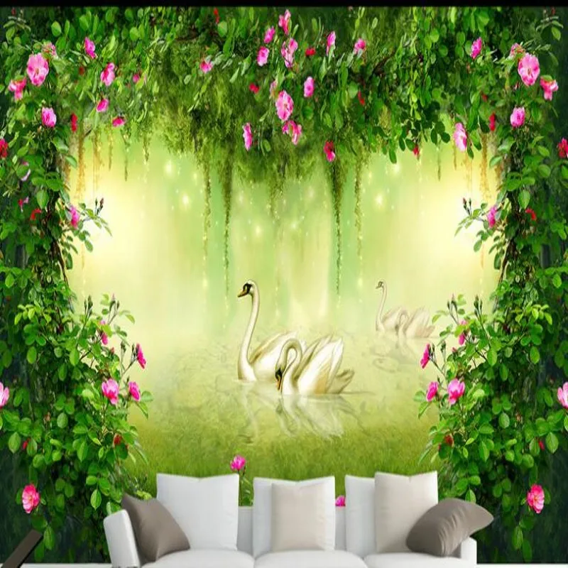 Wellyu пользовательские крупномасштабные фрески сказочная мечта лес роза цветок ТВ