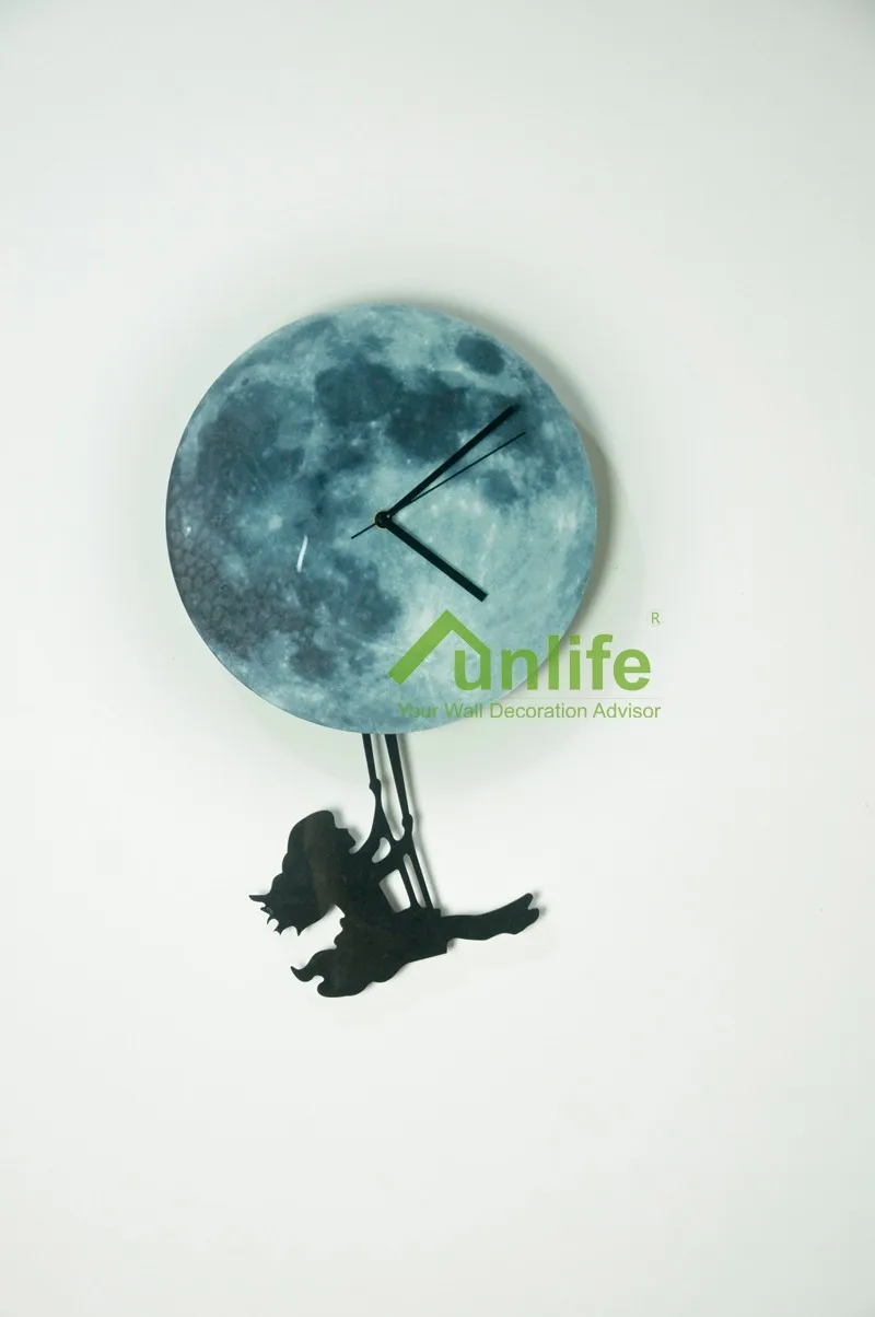 Funlife(TM) светится в темноте настенные часы Луна, Funlife эксклюзивная новая Лунная ночь свет деко Наклейка девушка качели на Луне ва