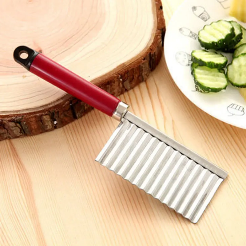 Potato French Fry Cutter Stainless Steel Kitchen Accessories Serrated Blade Easy Slicing Banana Fruits Wave Knife Chopper | Дом и сад