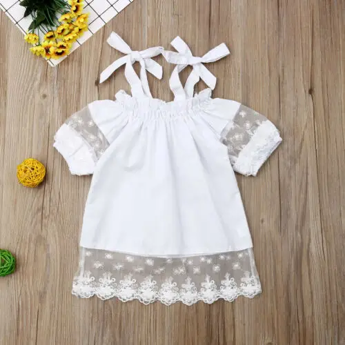 Платье для маленьких девочек комплект летней одежды с кружевными цветами и