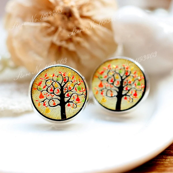 Unique 3D Tree Embossed 16mm Round Coloured Drawing pattern Laser Cut wood Cabochon DIY for Rings Earring Brooch Necklace | Украшения и