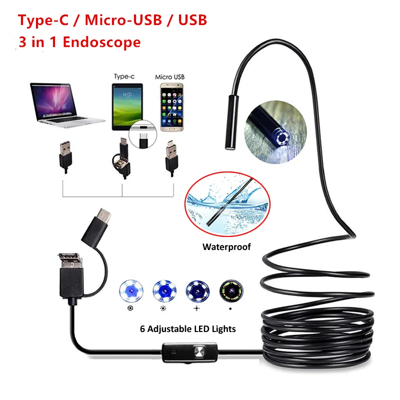 Эндоскопическая камера 3 в 1 5 мм 480P Micro USB Type-C мини-видеокамеры Бороскоп