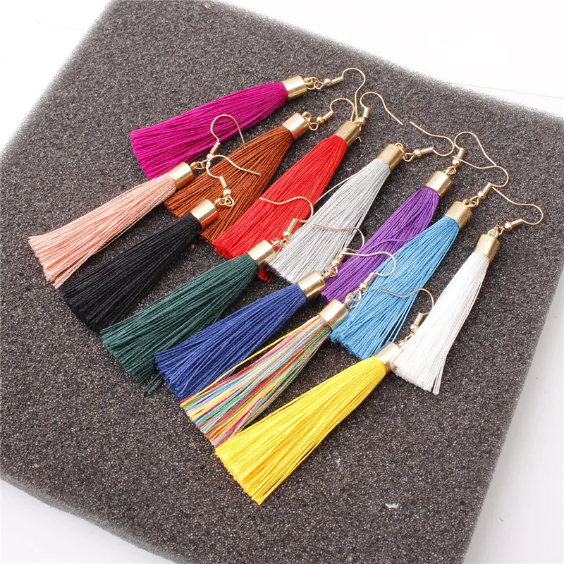 ZCHLGR модные богемные длинные сережки с кисточками белый красный шелк Ткань