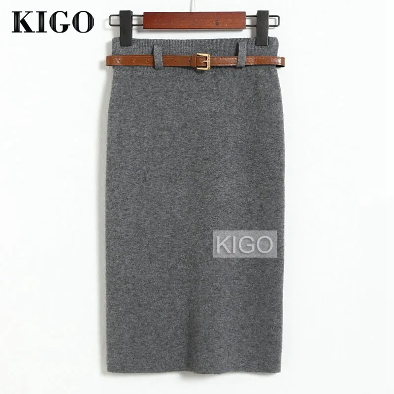 KIGO Зимняя женская трикотажная юбка высокая талия длина до колена юбка-карандаш
