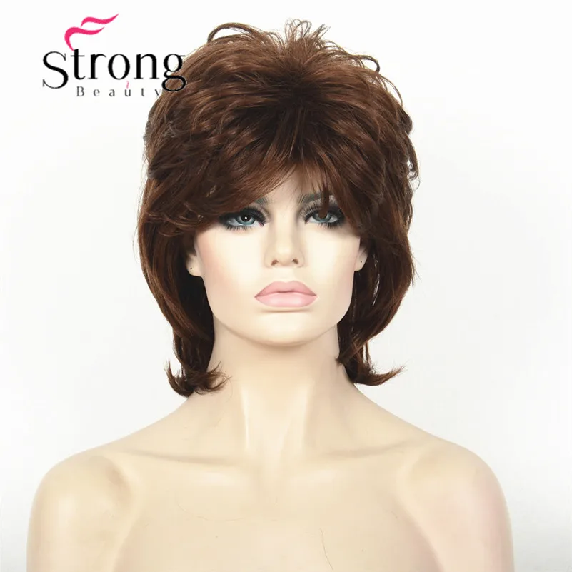 StrongBeauty короткий пушистый слоистый светильник коричневый высокий светильник ed Классический колпачок полный синтетический парик женские волосы парики