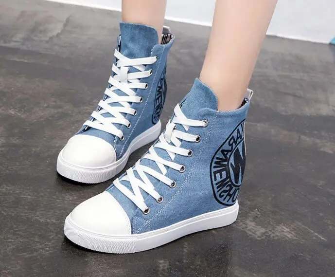 Женские парусиновые ботинки на платформе Повседневные высокие ботильоны