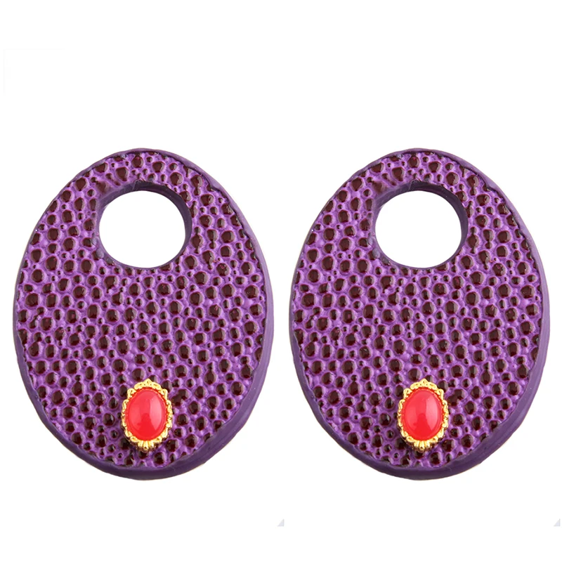 Висячие большие серьги богемные многоцветные овальные кожаные аксессуары камни