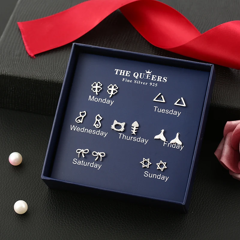 LIDAVI 925 стерлингового серебра одна неделя серьги набор иглы гвоздики для женщин на